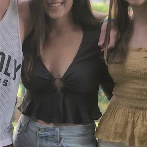 Linen washed green 70s crop top